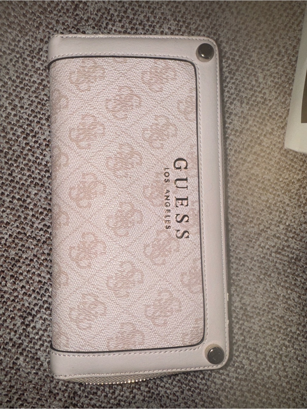 GUESS Cream Monogram Zip Wallet with Gold Logo